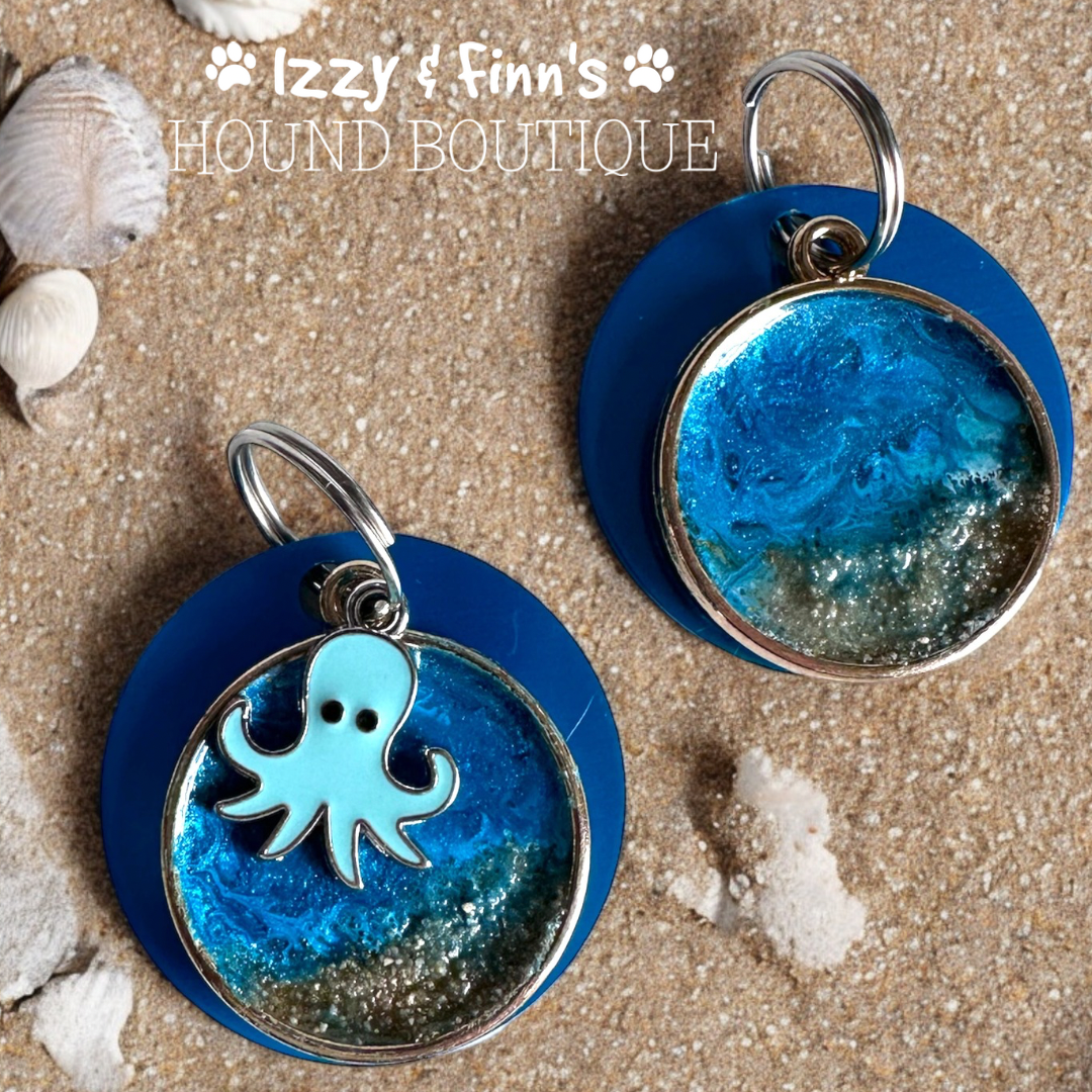 'Life's a Beach' 35mm Hybrid (Resin & Metal) Dog ID Tag