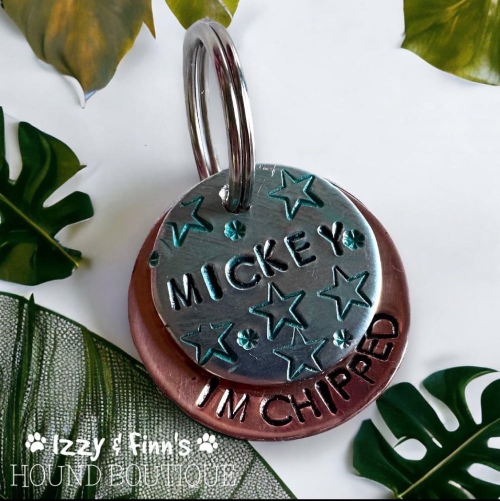 32mm decorative hand stamped layered dog tag