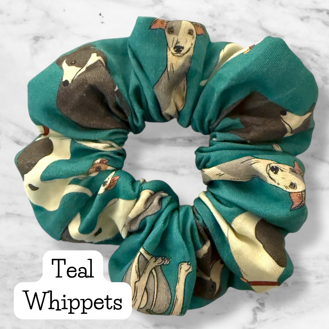 Teal Whippets Scrunchie