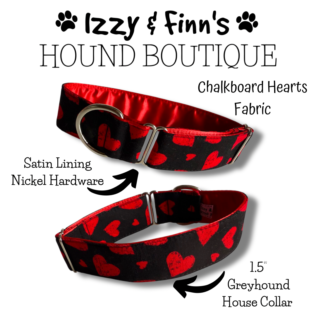 1.5" Chalkboard Hearts Greyhound House Collar