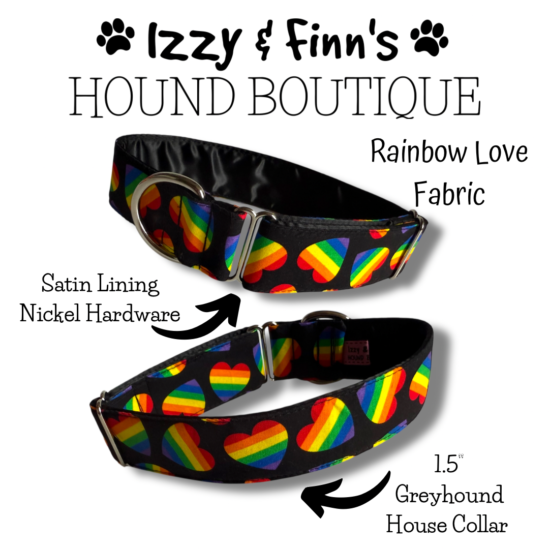 1.5" Rainbow Love Greyhound House Collar