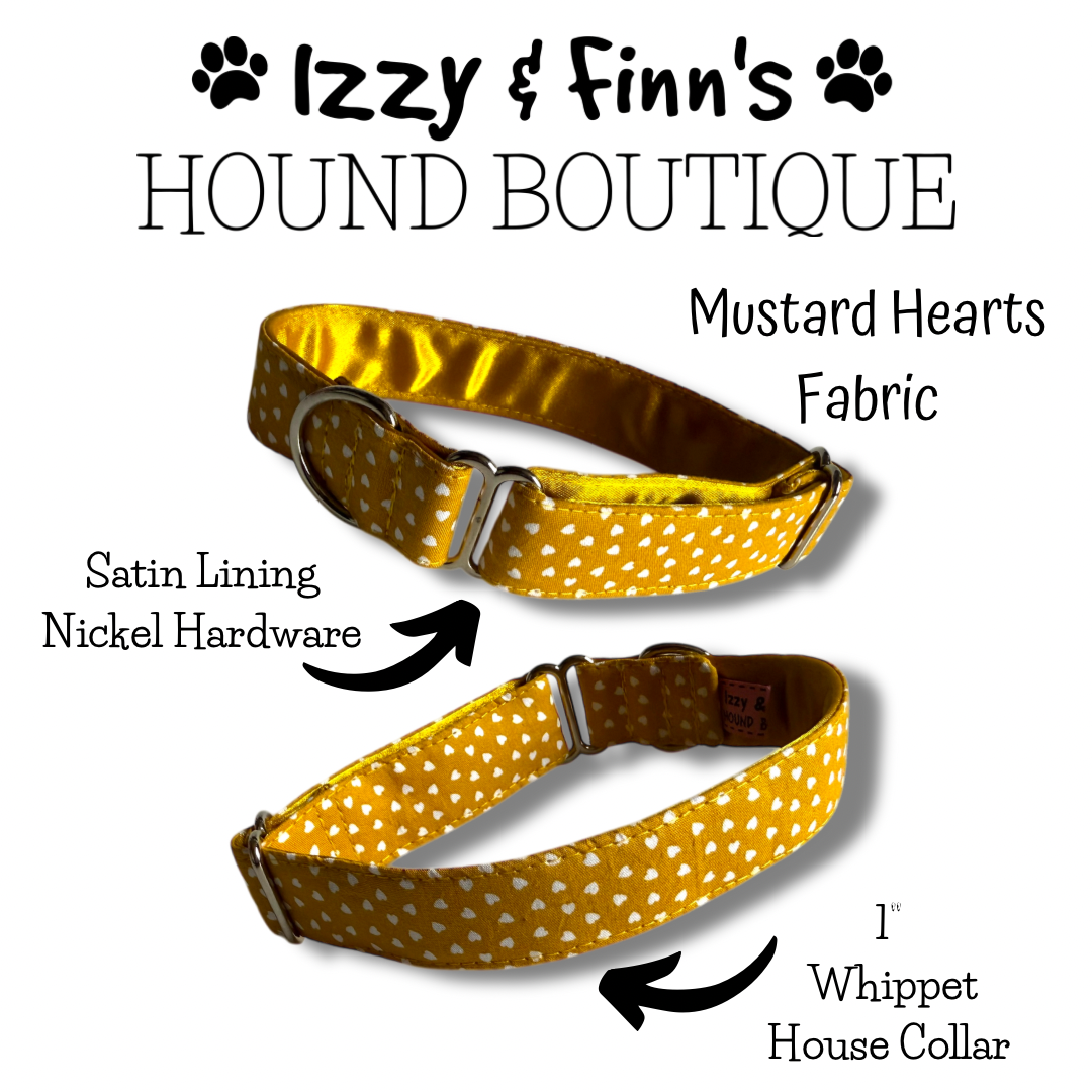 1" Mustard Hearts Whippet House Collar