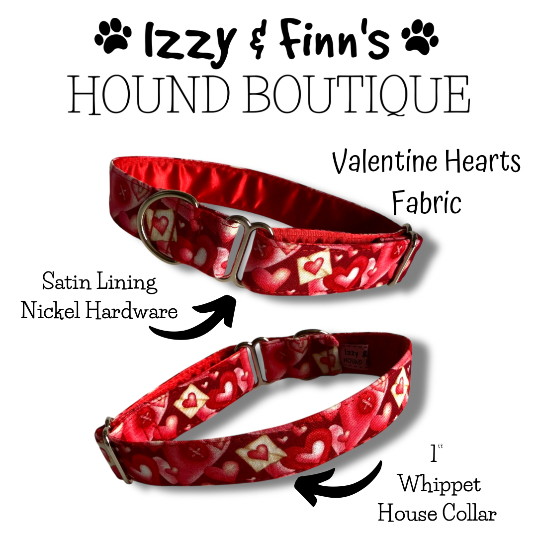 1" Valentines Hearts Whippet House Collar