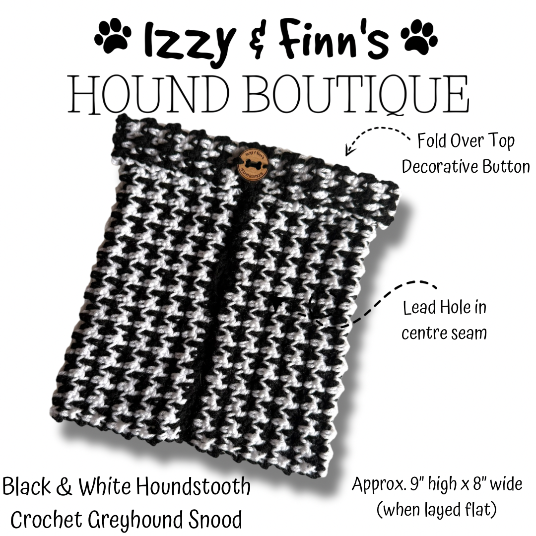 Ready Made - Black & White Houndstooth Crocheted Greyhound Snood