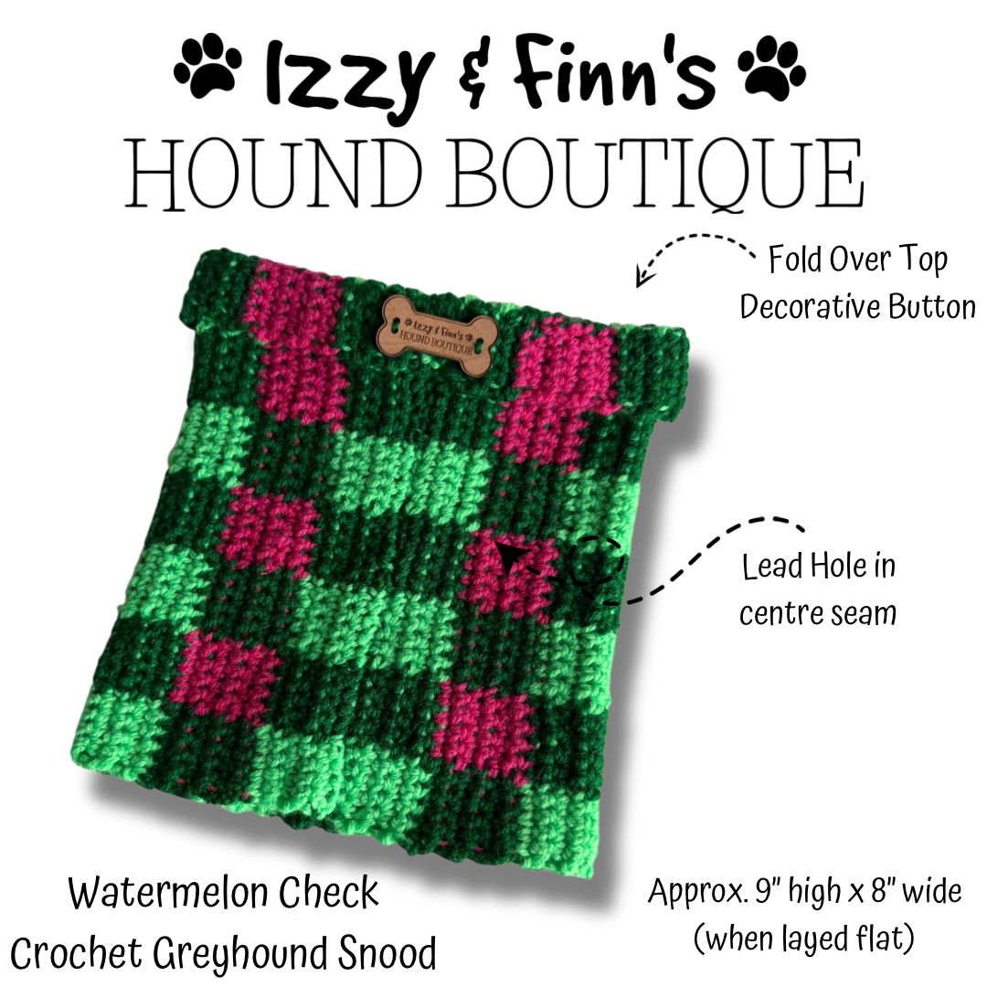 Ready Made - Watermelon Check Crocheted Greyhound Snood