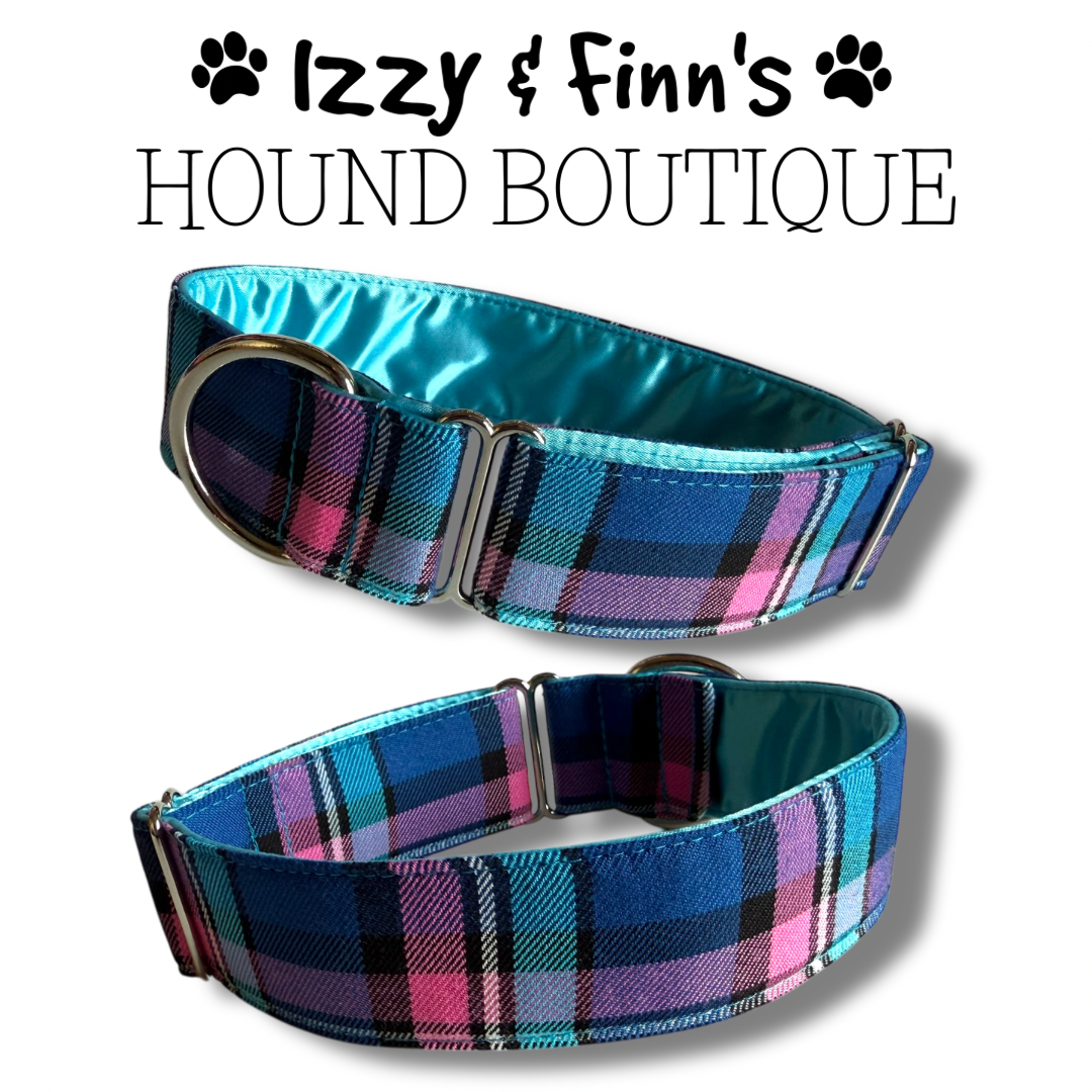 1.5" Pink & Turquoise Tartan Greyhound House Collar