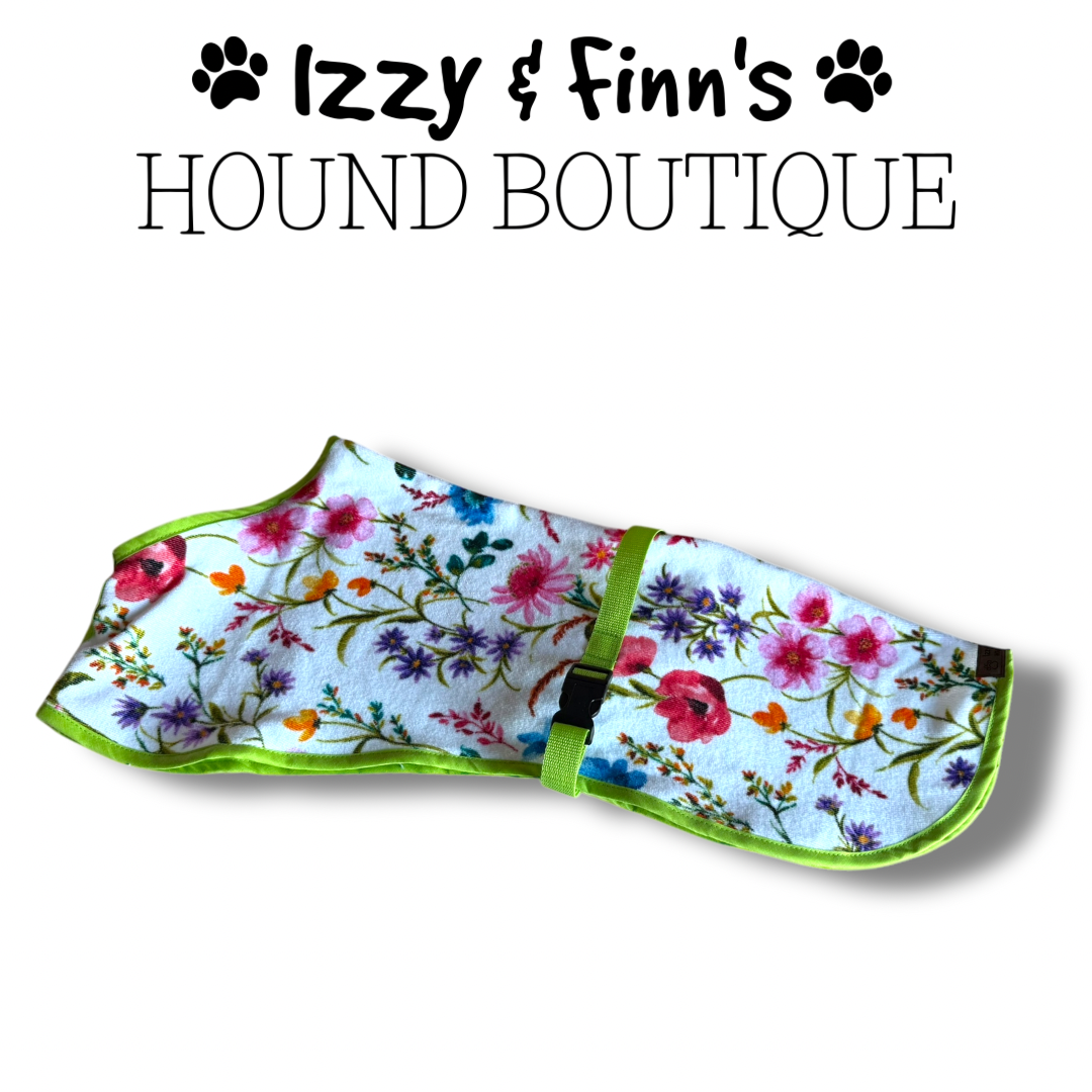 Ready Made - Spring Flowers Towelling Cool Coat (Lime Trim) - Whippet 23"