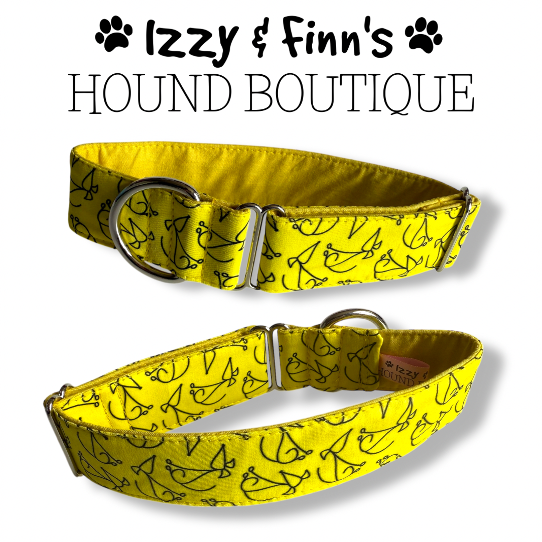 1.5" Yellow Stick Hounds Greyhound House Collar