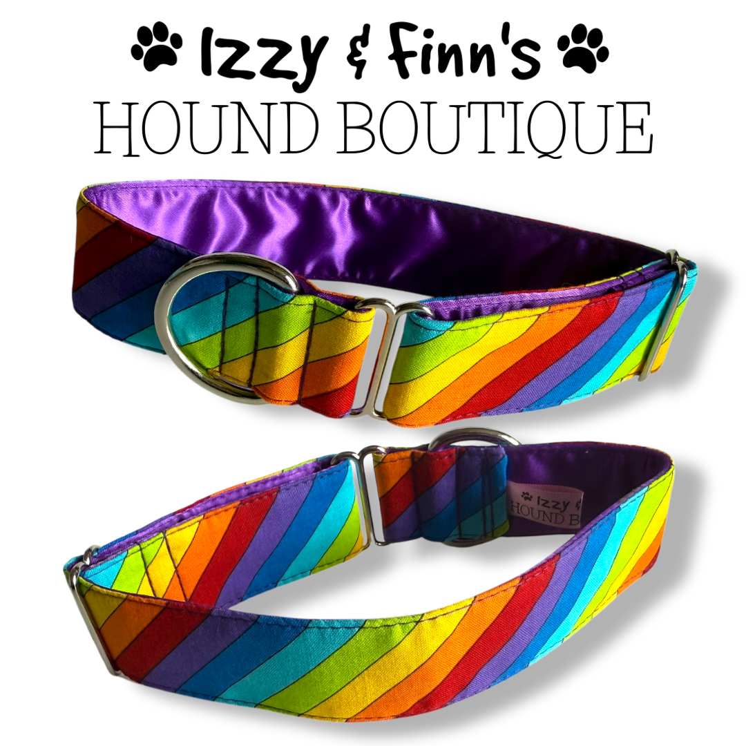 1.5" Diagonal Rainbow Stripes Greyhound House Collar