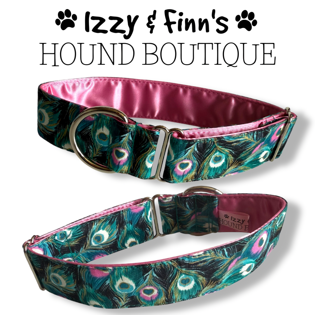 1.5" Pink Peacock Feathers Greyhound House Collar