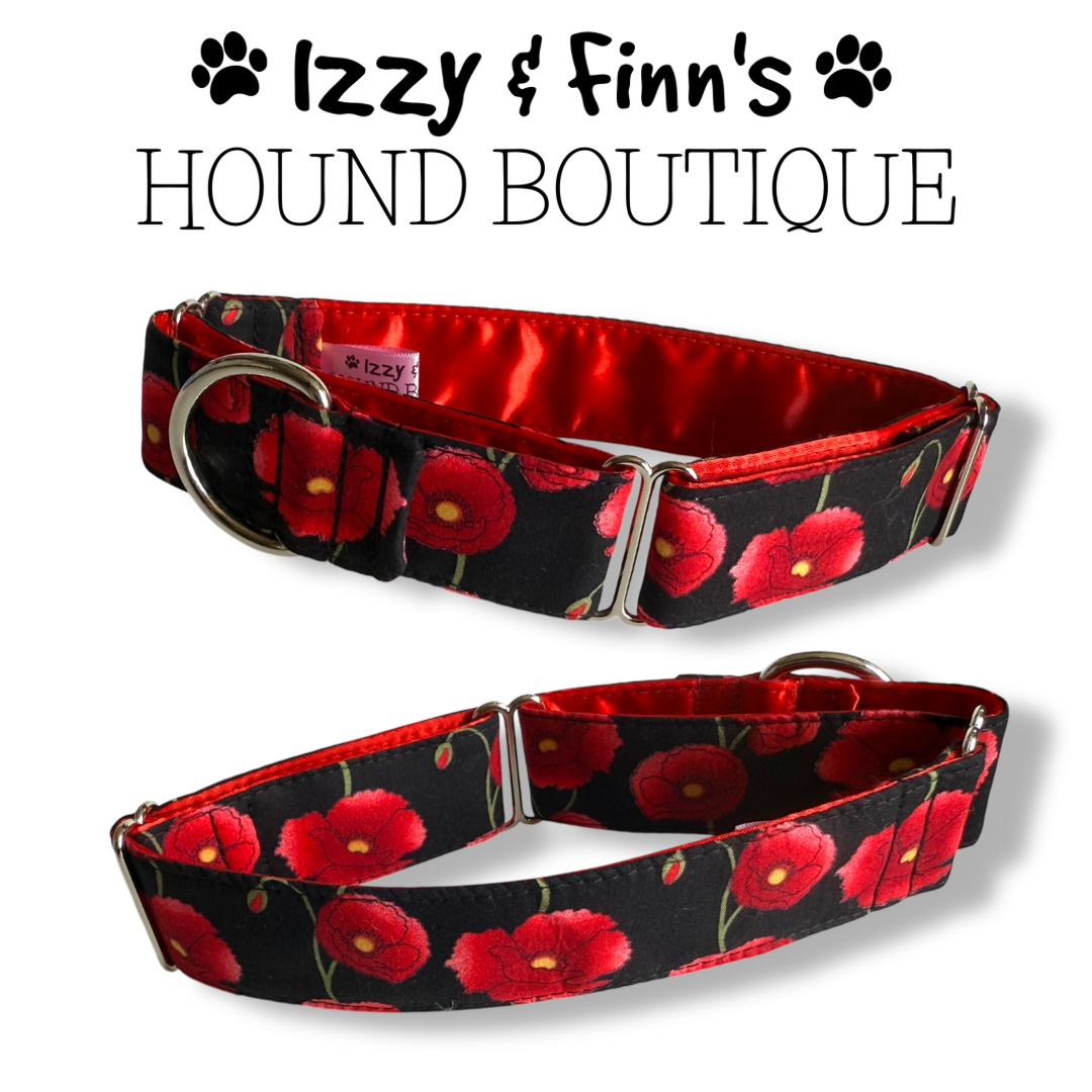 1.5" Large Poppies Greyhound Full Martingale Collar