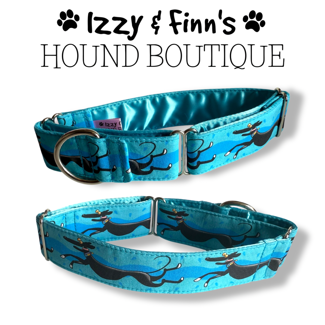 1.5" Richard Skipworth Blue Zoomies Greyhound Full Martingale Collar