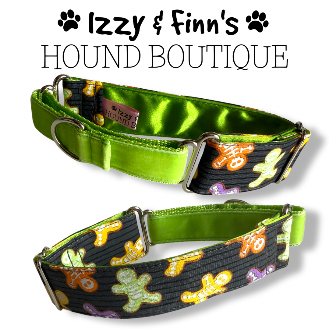 1.5" Skeleton Bones (GLOW in the DARK) Half Martingale Collar