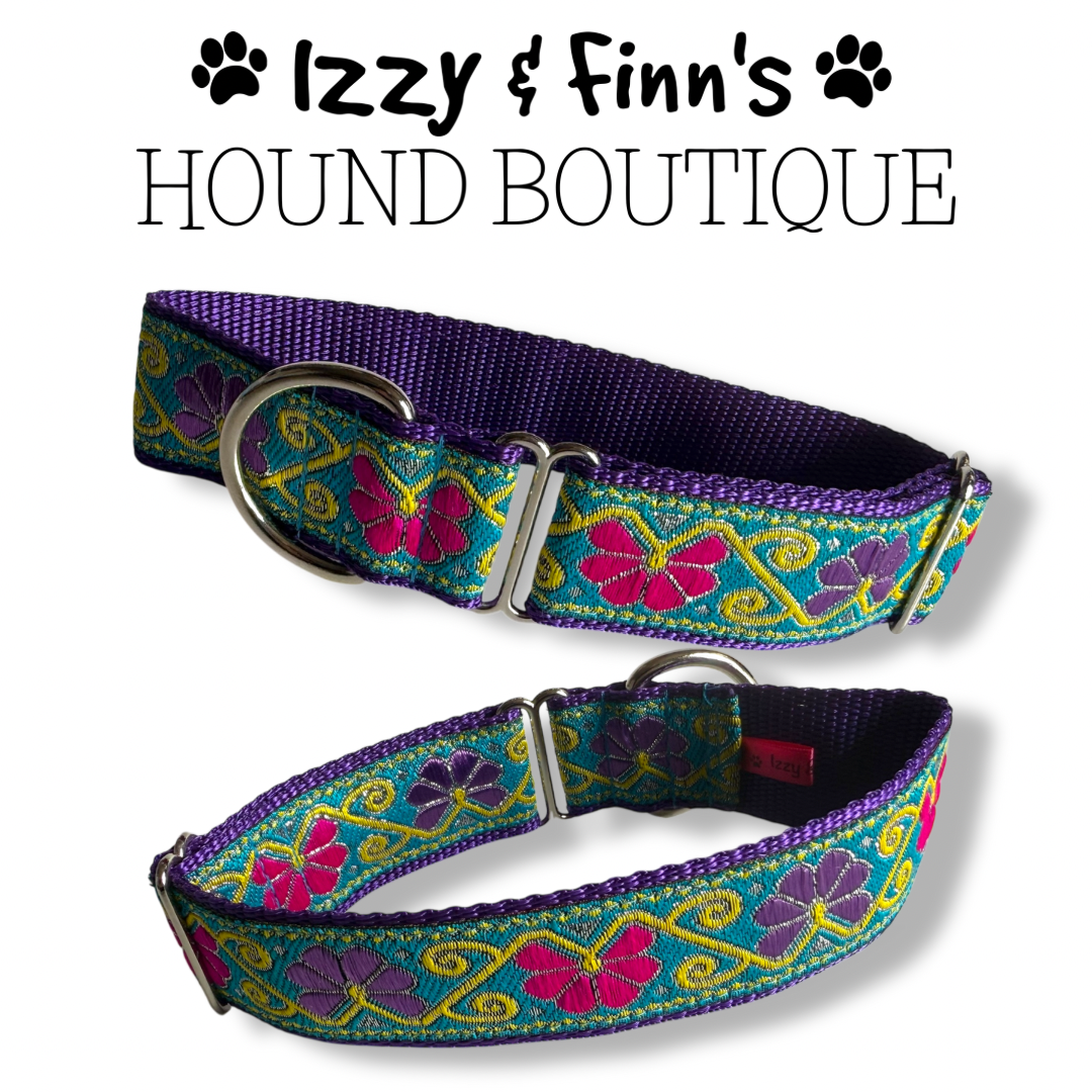 1.5" 'Turquoise Lotus' Greyhound Jacquard House Collar