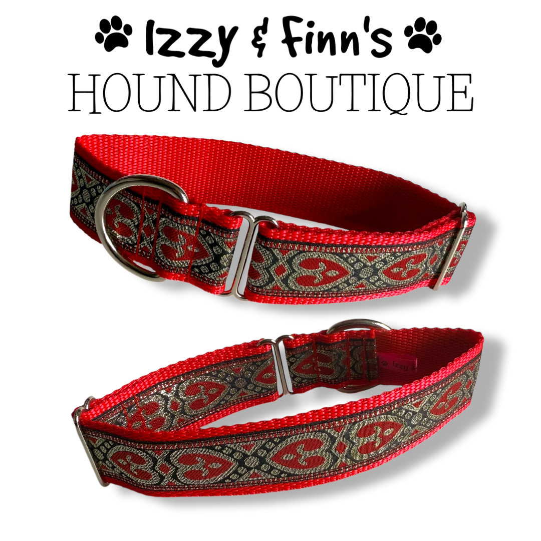 1.5" 'Tudor Hearts' Greyhound Jacquard House Collar