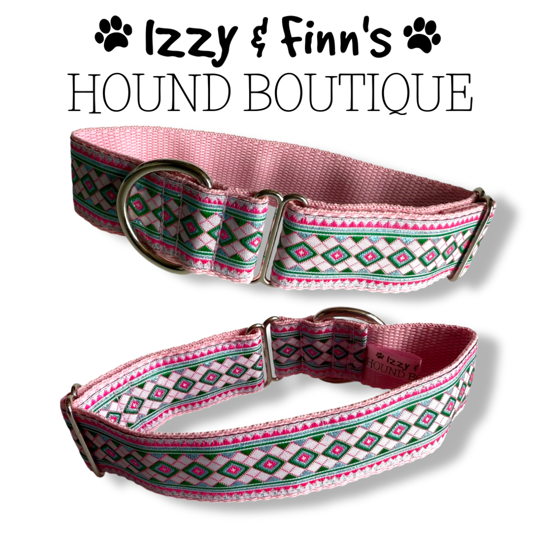 1.5" 'Pink Mosaic' Greyhound Jacquard House Collar