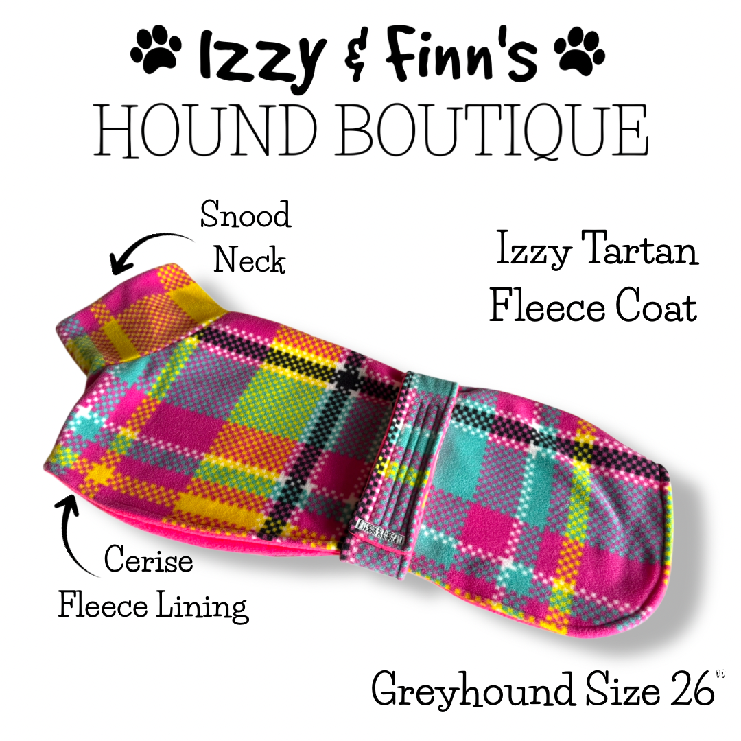 Ready Made - Izzy Tartan Greyhound Fleece Coat - Size Greyhound 26"