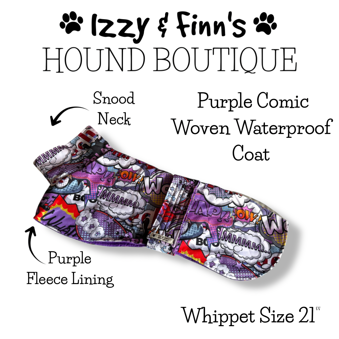 Ready Made - Purple Comic Woven Waterproof Coat - Size Whippet 21"