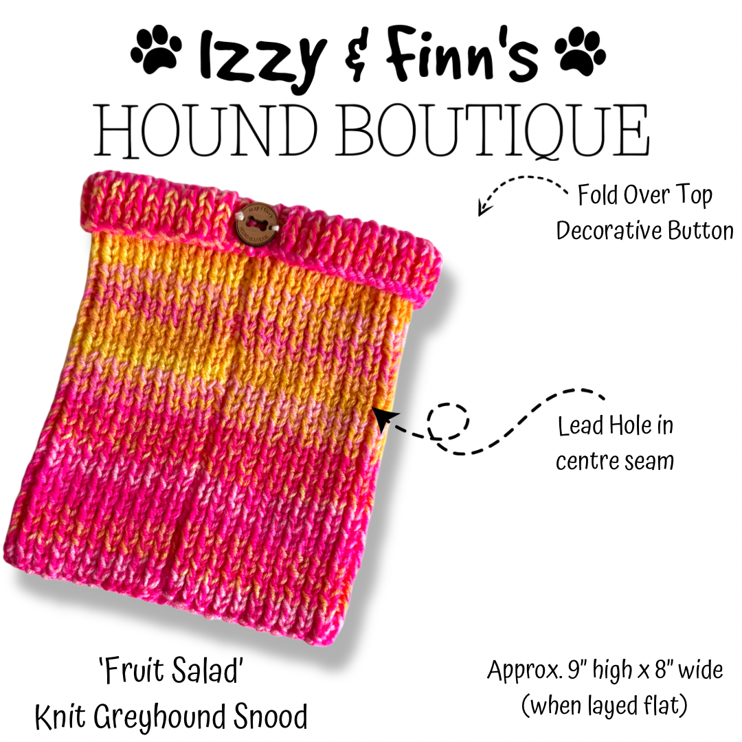 Ready Made -'Fruit Salad' Knitted Greyhound Snood