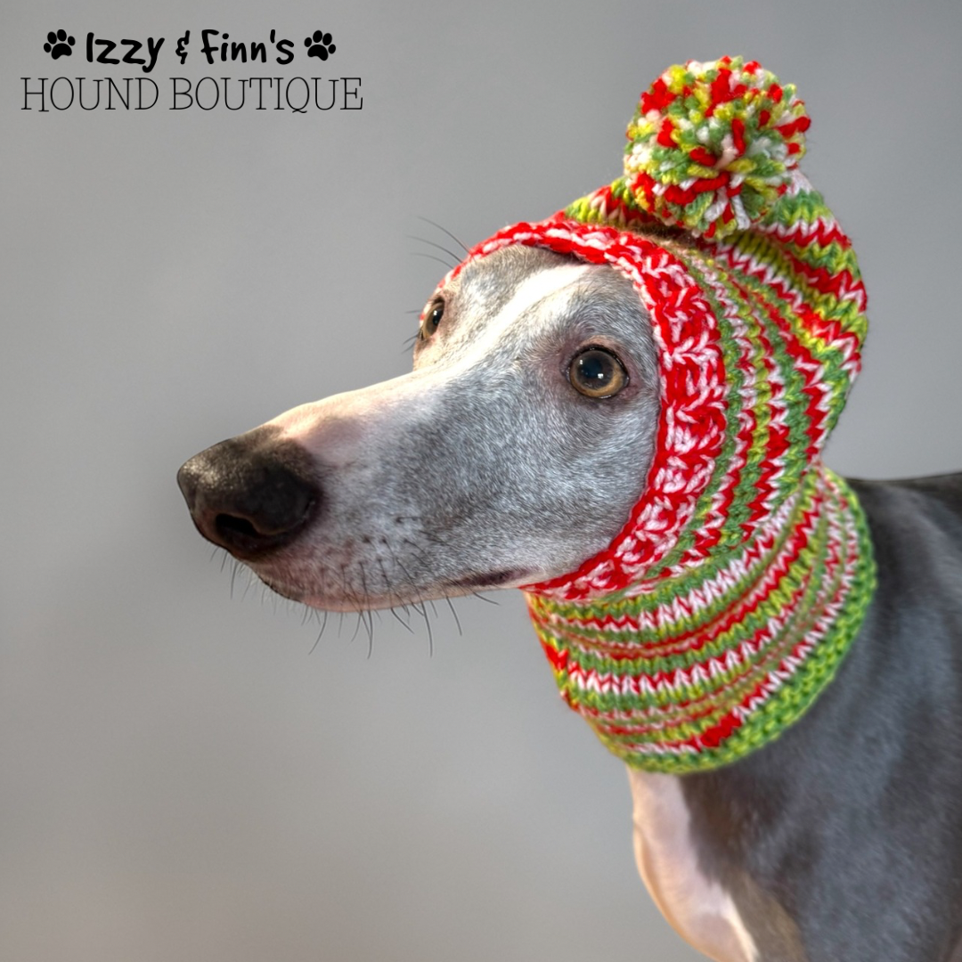 Ready Made - Rosy Apple Greyhound Size Knitted Pom Pom Hat