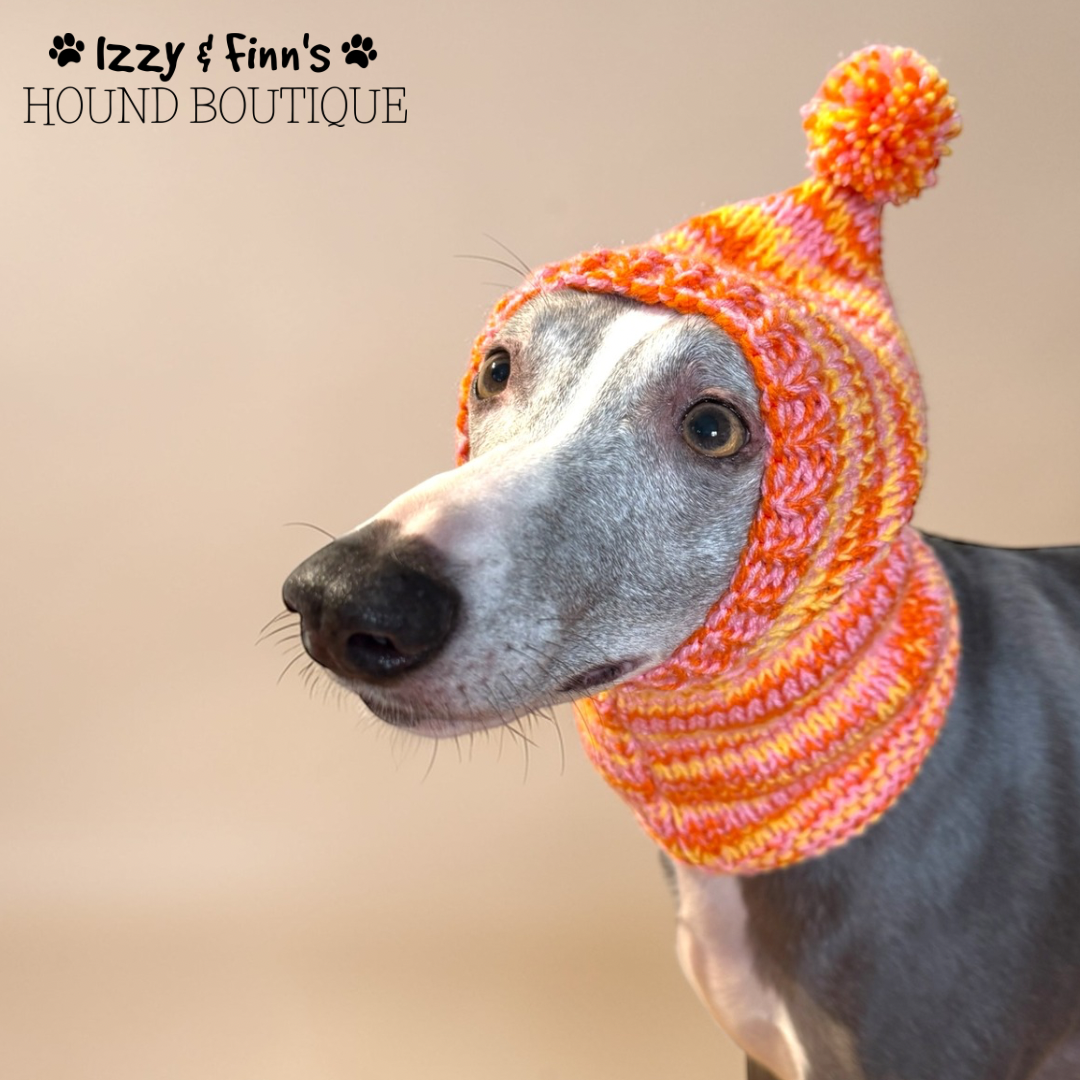 Ready Made - Peach Melba Greyhound Size Knitted Pom Pom Hat
