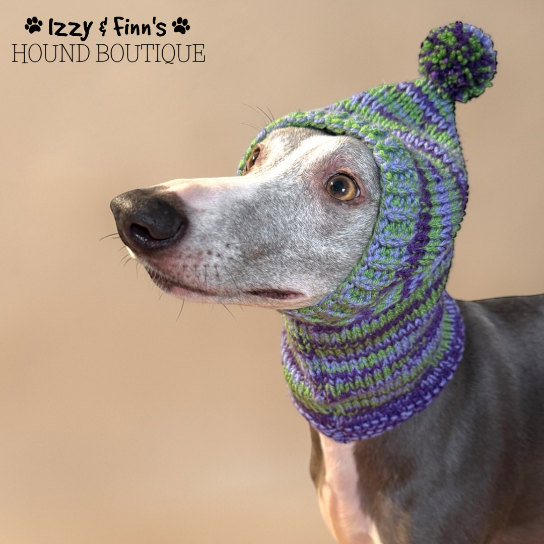 Ready Made - Crocus Greyhound Size Knitted Pom Pom Hat