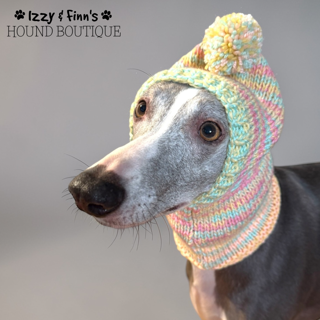 Ready Made - Sprinkles Greyhound Size Knitted Pom Pom Hat