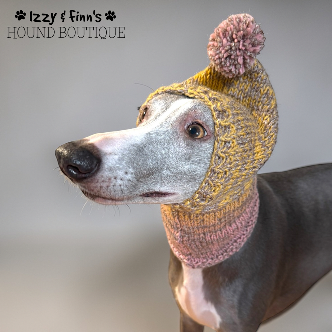 Ready Made - Summer Skies Greyhound Size Knitted Pom Pom Hat