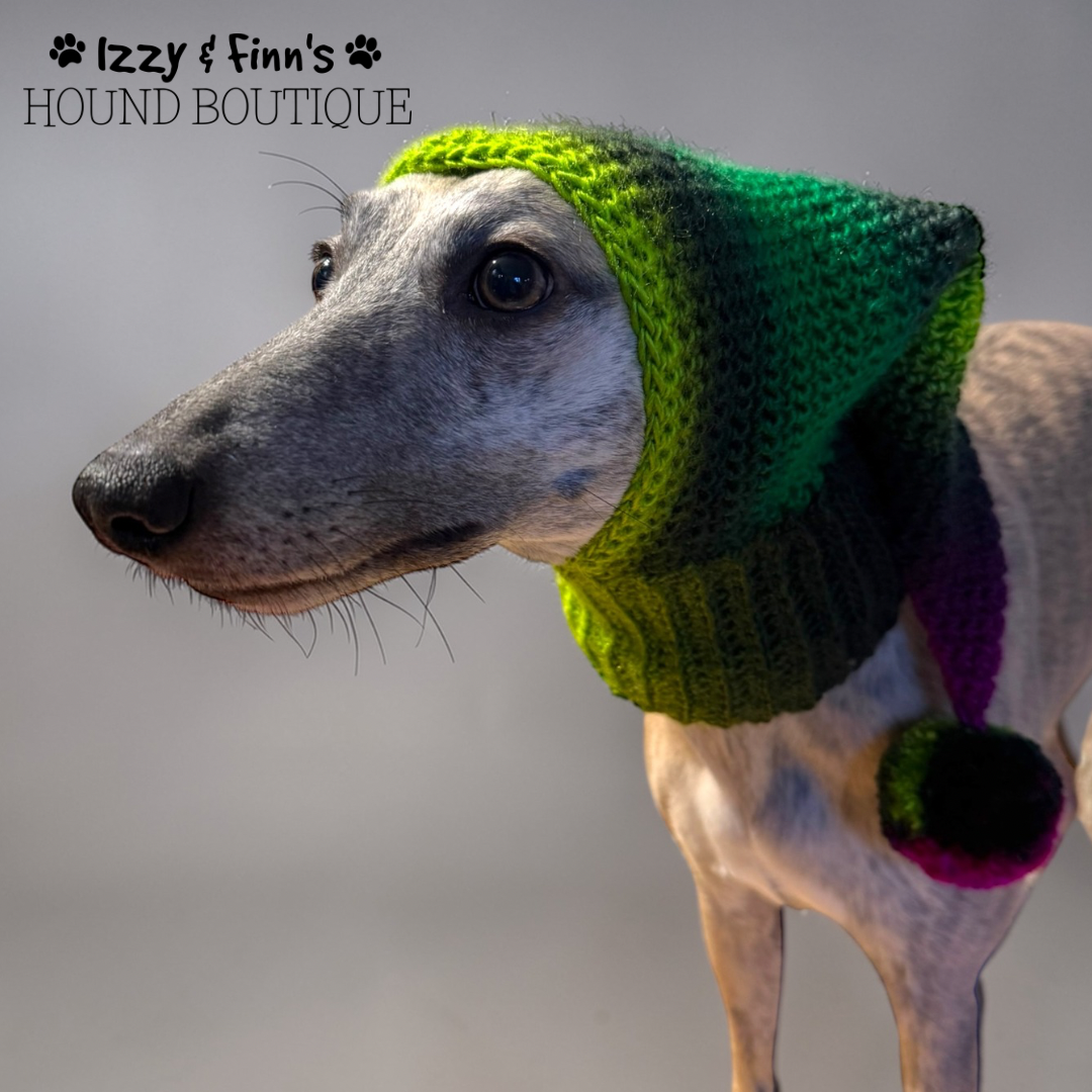 Ready Made - Wicked Crochet Whippet Sized Pom Pom Hood Hat