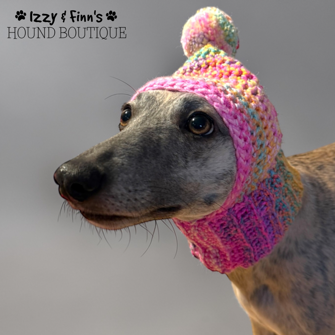 Ready Made - Carousel Whippet Size Crochet Pom Pom Hat