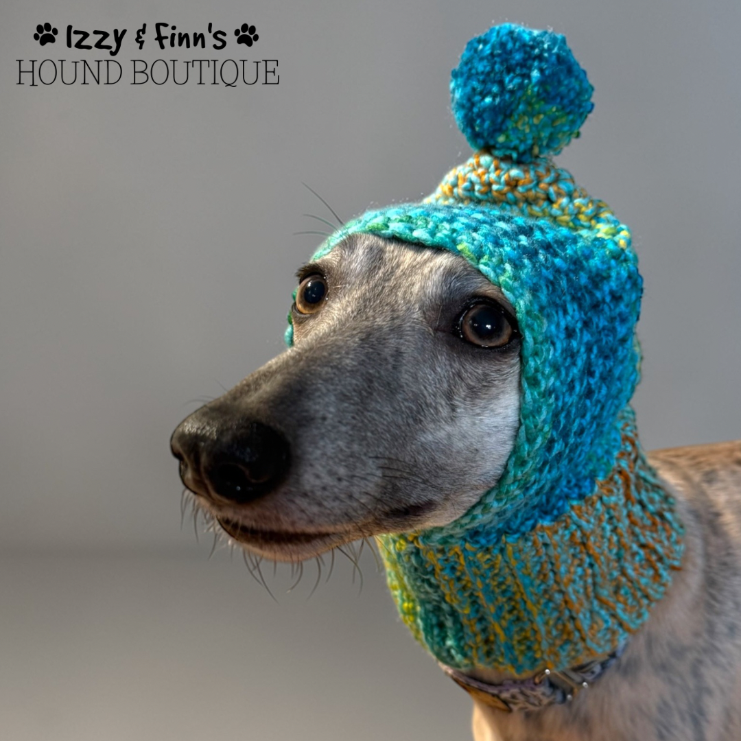 Ready Made - Lagoon Whippet Size Crochet Pom Pom Hat