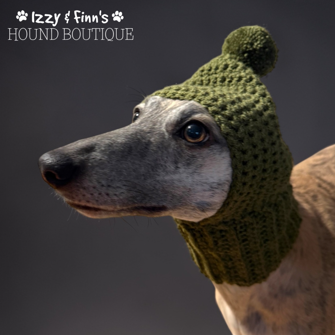 Ready Made - Simply Olive Whippet Size Crochet Pom Pom Hat