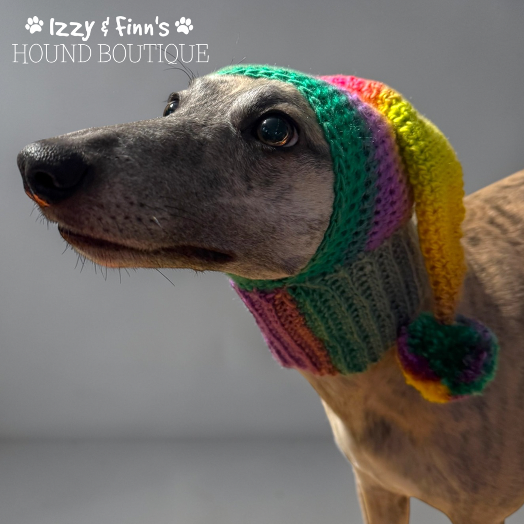 Ready Made - Unicorn Crochet Whippet Sized Pom Pom Hood Hat