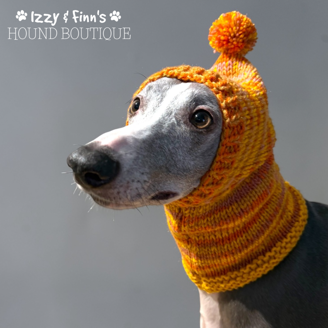 Ready Made - Autumn Greyhound Size Knitted Pom Pom Hat