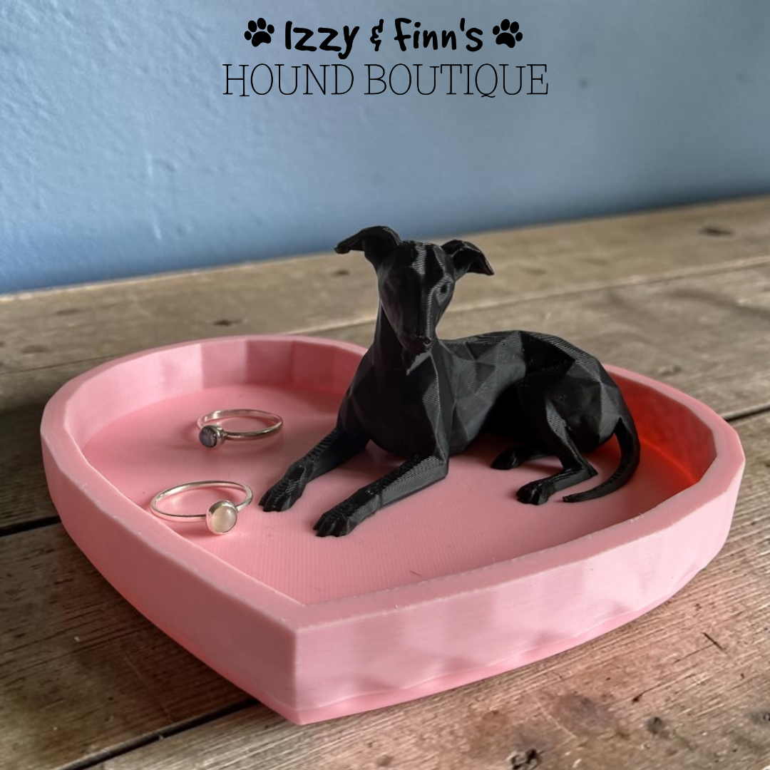 3D Printed Lying Hound Trinket Dish with Sakura Pink Heart