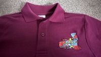 Children's Embroidered Polo Shirt - Burgundy with Steam Train