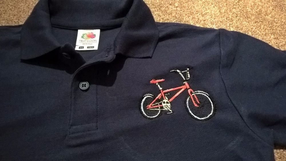 Children's Embroidered Polo Shirt - Navy blue with Pedal Bike