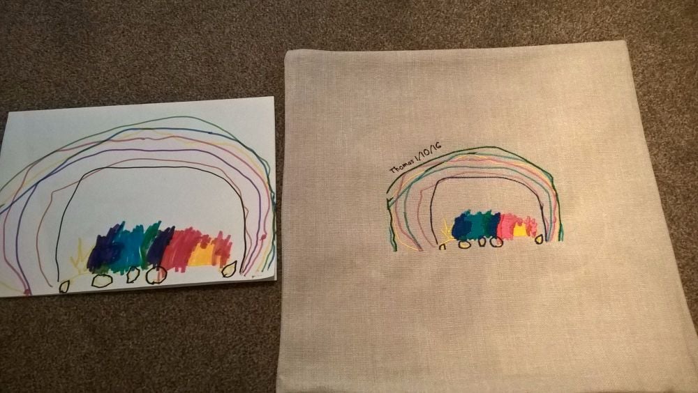 Child's Artwork Embroidered Cushion Cover