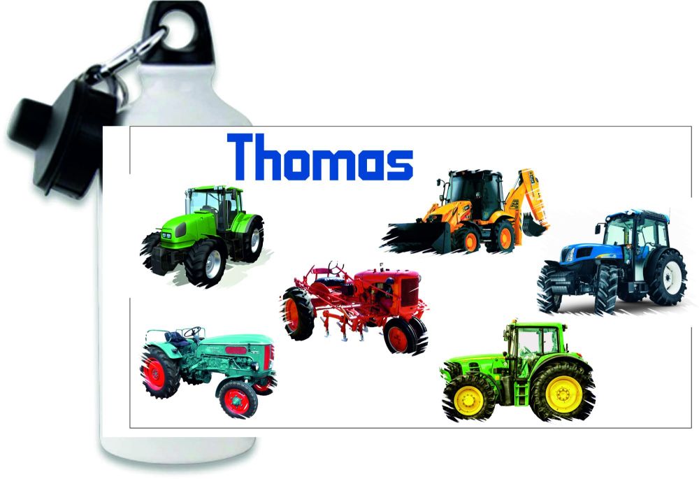 Personalised Tractor themed metal water sports bottle