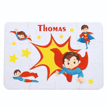 Personalised Boys Super Hero themed jigsaw - 12 or 63 pieces