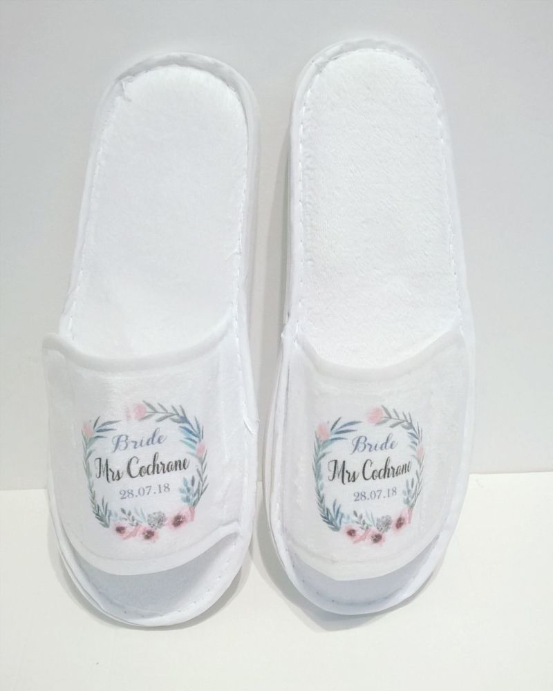 Personalised Bridal Party Floral Wreath Slippers