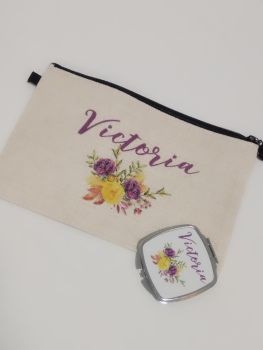 Personalised Cosmetics Bag and Compact Mirror Set