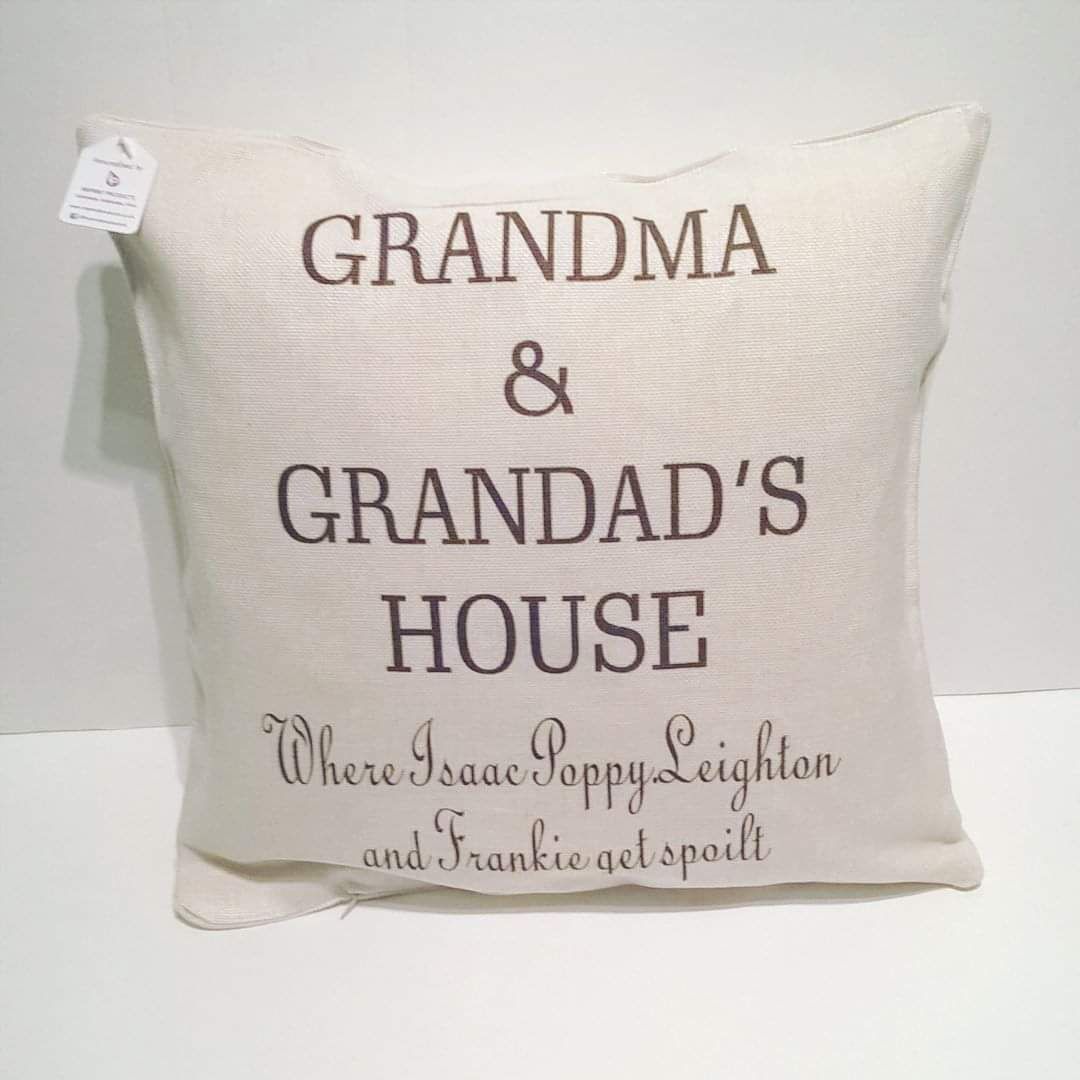 Grandma and Grandad's House personalised cushion from grandchildren