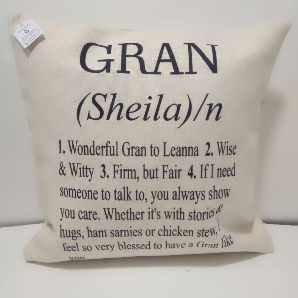 Personalised Gran Definition Linen Style Cushion