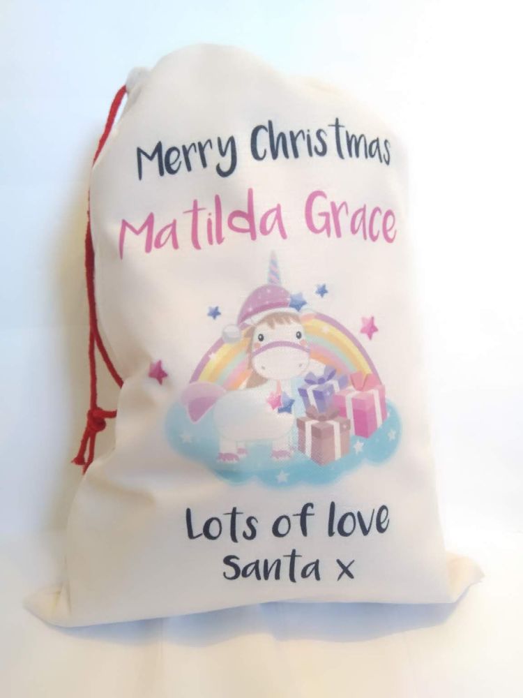 Cute Magical Unicorn Linen Santa Sack by Imprint Products