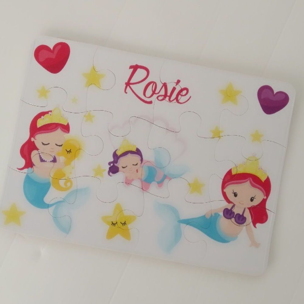 Personalised Mermaid themed jigsaw - 12 or 63 pieces