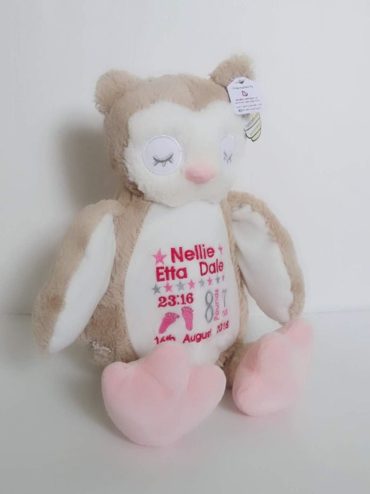 Personalised Owl Teddy Soft Toy - Any text or design