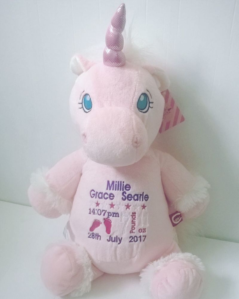 Embroidered Pink Unicorn Teddy Bear