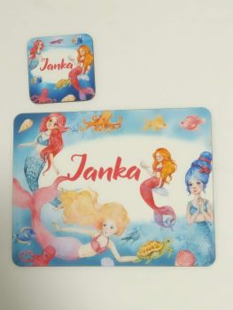 Personalised Mermaid Place mat and Coaster set