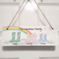 Personalised Family Wellington Boot Hanging Plaque Sign 